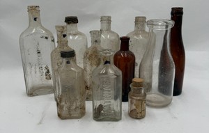 Lot of Vintage Glass Medicine Apothecary Bottles Amber Clear Aqua