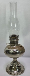 Vintage Brass Oil Lamp with Clear Glass Chimney & Ornate Burner