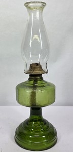 Vintage Green Glass Kerosene Oil Lamp with Clear Chimney