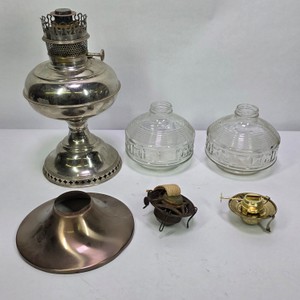 Lot of Vintage Oil Lamp Parts Rayo Burner Glass Fonts & Metal Base