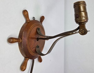 Vintage Ship Wheel Wood Wall Sconce Lamp with Swing Arm