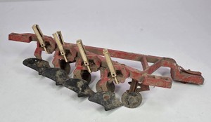 Vintage Red Cast Metal 4-Bottom Moldboard Plow Farm Toy Implement