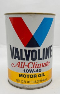 Vintage Valvoline All-Climate SAE 10W-40 Motor Oil 1 Quart Metal Can