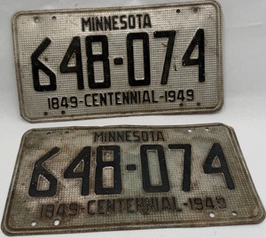 Pair of 1949 Minnesota Centennial License Plates 648-074