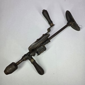 Antique Hand Crank Eggbeater Style Breast Drill with Wood Handles