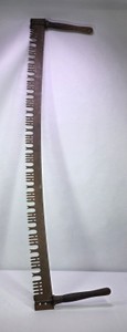 Vintage Two-Man Crosscut Logging Saw  Perforated Lance Tooth Pattern with Wood Handles