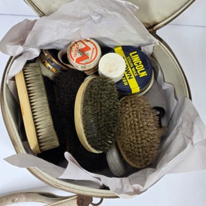 Vintage Shoe Shine Kit with Brushes, Lincoln Stain Wax & Polish Carrying Case