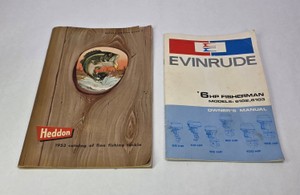 Lot of 2 Vintage Fishing & Outboard Manuals 1953 Heddon Tackle Catalog Evinrude 6HP Fisherman