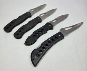 Lot of 4 Black Handle Folding Pocket Knives