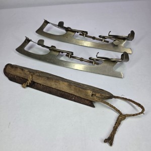 Lot of Vintage Ice Skates  Pair of Adjustable Clamp-On Skates & Early Single Tie-On Skate