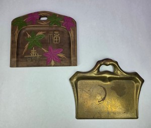 Vintage Silent Butler Crumb Trays  Japanese Wood &amp Brass Countertop Crumb Catchers