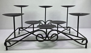 Vintage Black Wrought Iron 9-Cup Candle Holder Centerpiece  Scrollwork Metal Stand