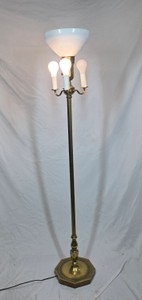 Vintage 4-Light Brass Torchiere Floor Lamp with Milk Glass Shade & Octagonal Base
