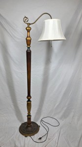 Vintage Traditional Bridge Arm Floor Lamp with Ornate Metal Base & Shade