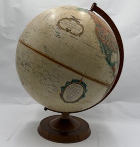 Vintage Replogle World Globe on Wood Tone Meridian Stand