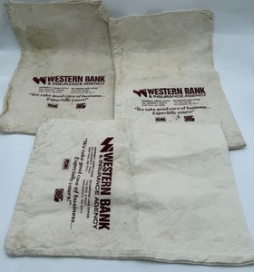 Vintage Western Bank Insurance Agency Cloth Money Deposit Bags