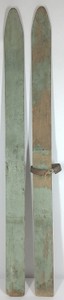 Pair of Vintage Wooden Snow Skis with Leather Binding