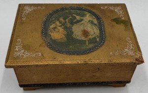 Vintage Wooden Mechanical Music Box Jewelry Trinket Box with Floral Lid