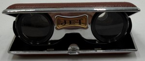 Vintage JET Folding Opera Glasses Binoculars with Brown Case
