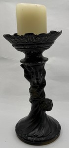 Ornate Black Figural Pedestal Candle Holder Victorian Style
