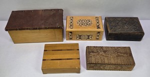 Lot of 5 Vintage Decorative Wooden Trinket & Keepsake Boxes