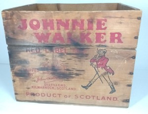 Vintage Johnnie Walker Red Label Scotch Whisky Wooden Shipping Crate Scotland