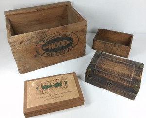 Lot of 4 Vintage Wooden Advertising Boxes Hood Footwear Borax Death Valley & Storage Boxes
