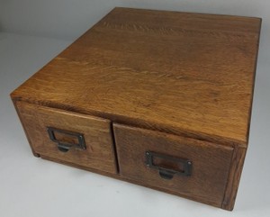 Vintage Oak 2-Drawer Library Card Catalog File Cabinet with Metal Label Pulls