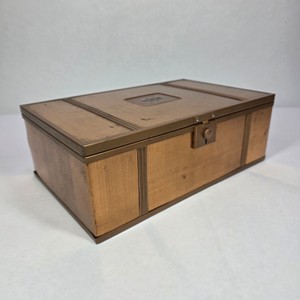 Vintage Factory No. 136 Wooden Storage Box with Locking Latch & Interior Mirror