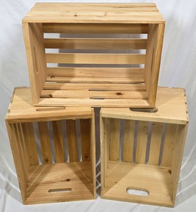 Lot of 3 Wooden Slatted Storage Crates with Carry Handles