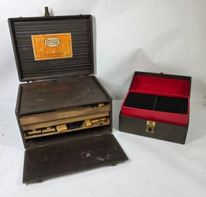Vintage Rubber Stamp Word & Phrase Set with Wooden Storage Case