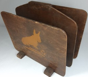 Vintage Wooden Magazine Rack with Scottie Dog Silhouette