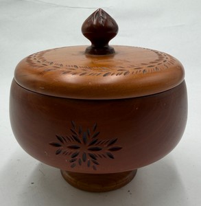 Hand Turned Cherry Wood Lidded Bowl with Pierced Floral Design