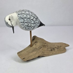 Hand Carved Shorebird Decoy Figurine on Driftwood Base