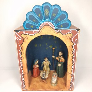 Handcrafted Mexican Folk Art Nativity Nicho Shadow Box
