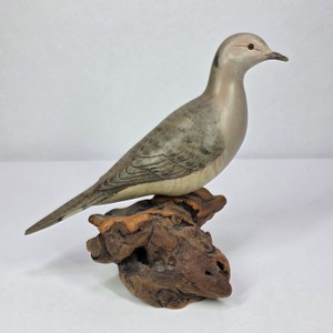 Hand Painted Mourning Dove Bird Figurine on Faux Wood Base