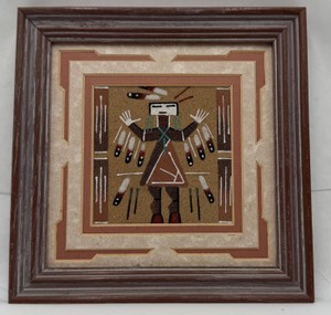 Framed Native American Style Beaded Yei Figure Textile Art