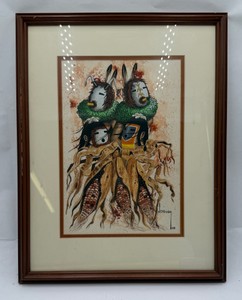 1984 N.D. Shirley Signed Framed Native American Corn Spirit Art Print