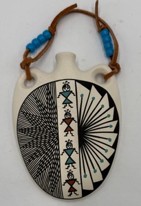 Vintage Acoma NM Native American Pottery Canteen Geometric Figural Design