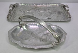 Hammered Aluminum Serving Trays with Floral &amp Fruit Designs