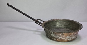Antique Hammered Copper Saucepan with Long Wrought Iron Handle