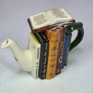 Vintage Ceramic Books Teapot Library Reading Theme Novelty Collectible