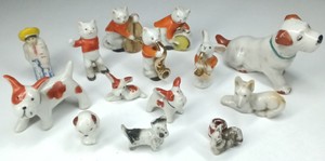  Vintage Ceramic Cat & Dog Miniature Figurines Japan Style
