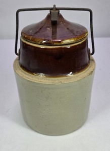 Vintage Stoneware Canning Jar Brown Glazed Top Wire Bail Lid