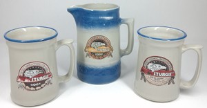 2001 Sturgis Black Hills Motor Classic 60th Annual Red Wing Stoneware Pitcher & 2 Mugs