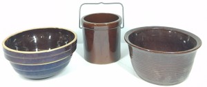 Vintage Brown Glazed Stoneware Crocks Bowls USA Pottery