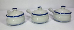 Lot of 3 Blue & White Ceramic Lidded Condiment Pots with Handles Taiwan