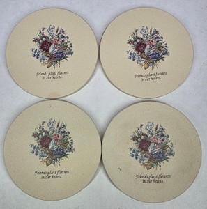 Lot of 4 Vintage Hallmark Friendship Floral Cork Coasters with Box