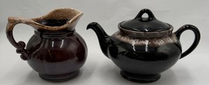 Vintage McCoy & Hull Brown Drip Pottery  Teapot & Pitcher