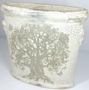 Large Oval Tree of Life Decorative Planter Crackle Finish 12